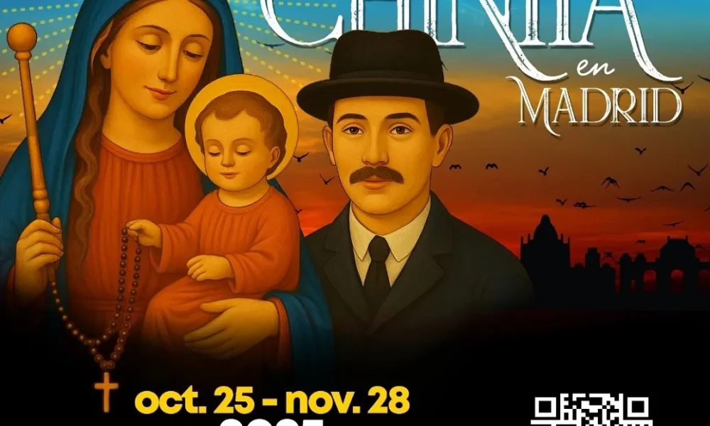 Cartel de la Feria de la Chinita en Madrid Imagen de la virgen La chinta junto a José Gregorio Hernández