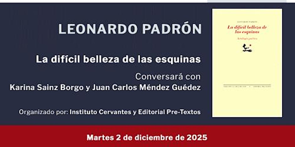 Cartel de presentación del libro La belleza de las esquinas de Leonardo Padrón